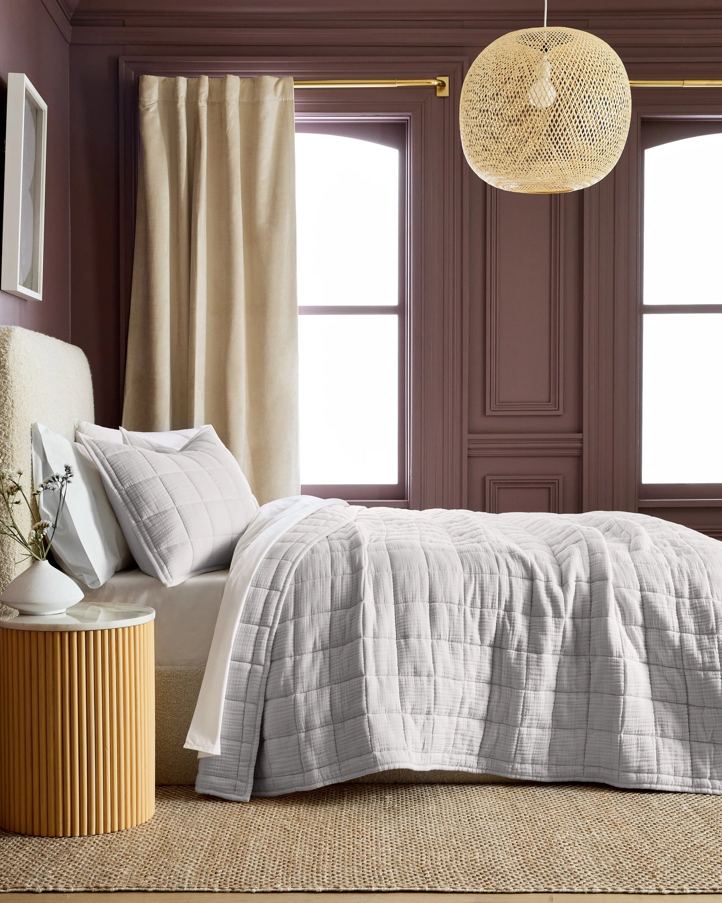 Organic Cotton Gauze Box Quilt Set - Twin / Mineral