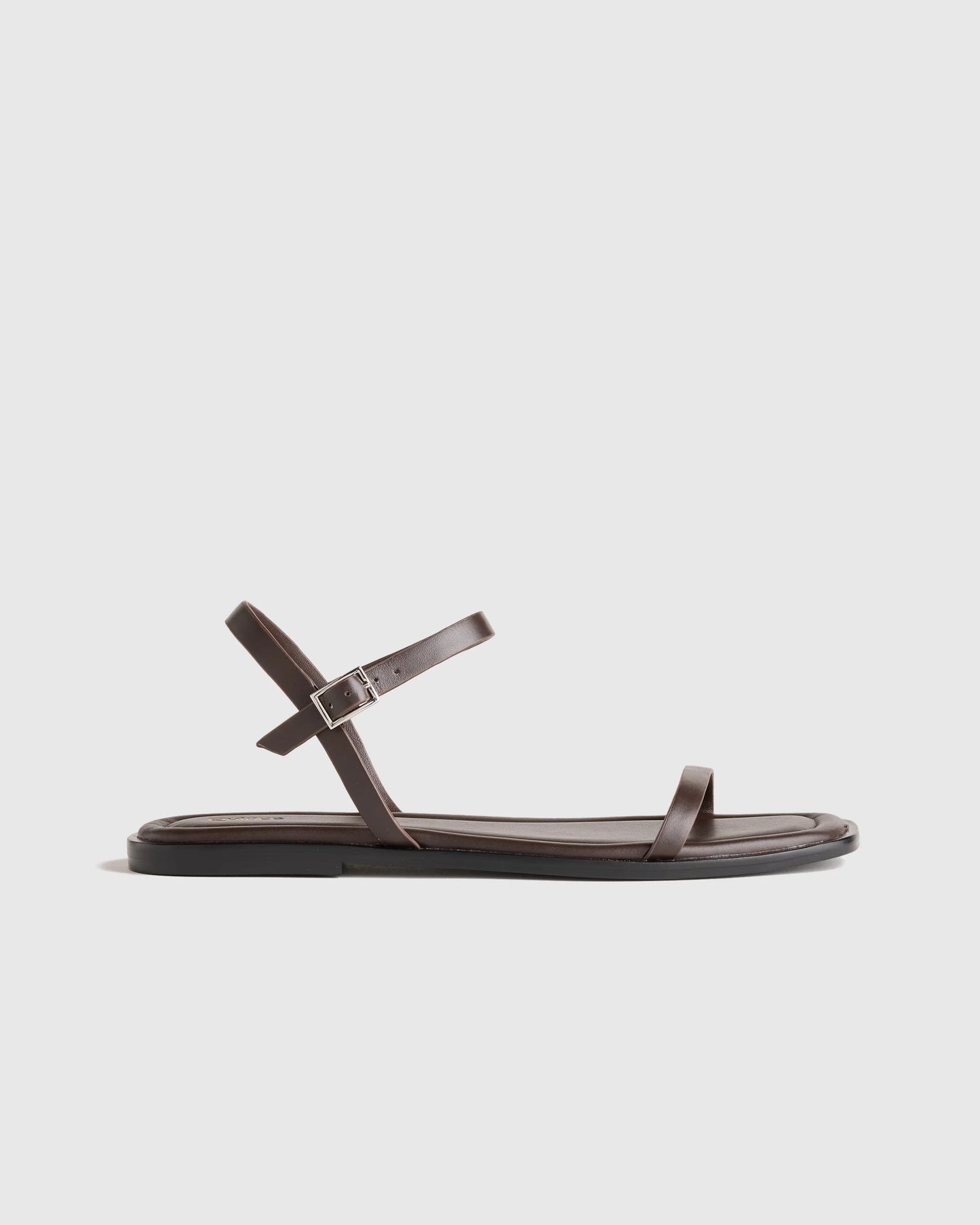 Italian Leather Ankle Strap Flat Sandal - 5 / Black