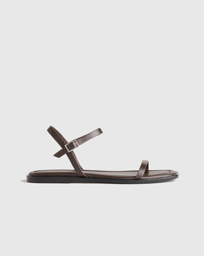 Italian Leather Ankle Strap Flat Sandal - 5 / Black