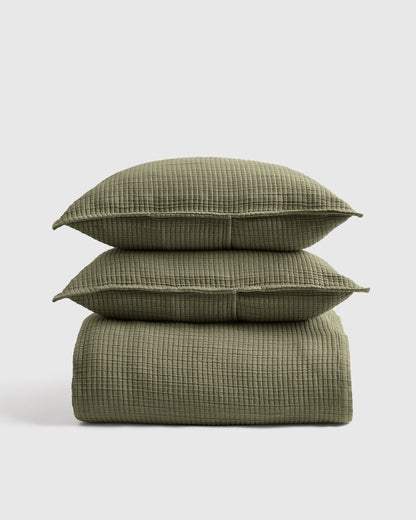 Organic Ribbed Cotton Coverlet Set - Twin / Toffee