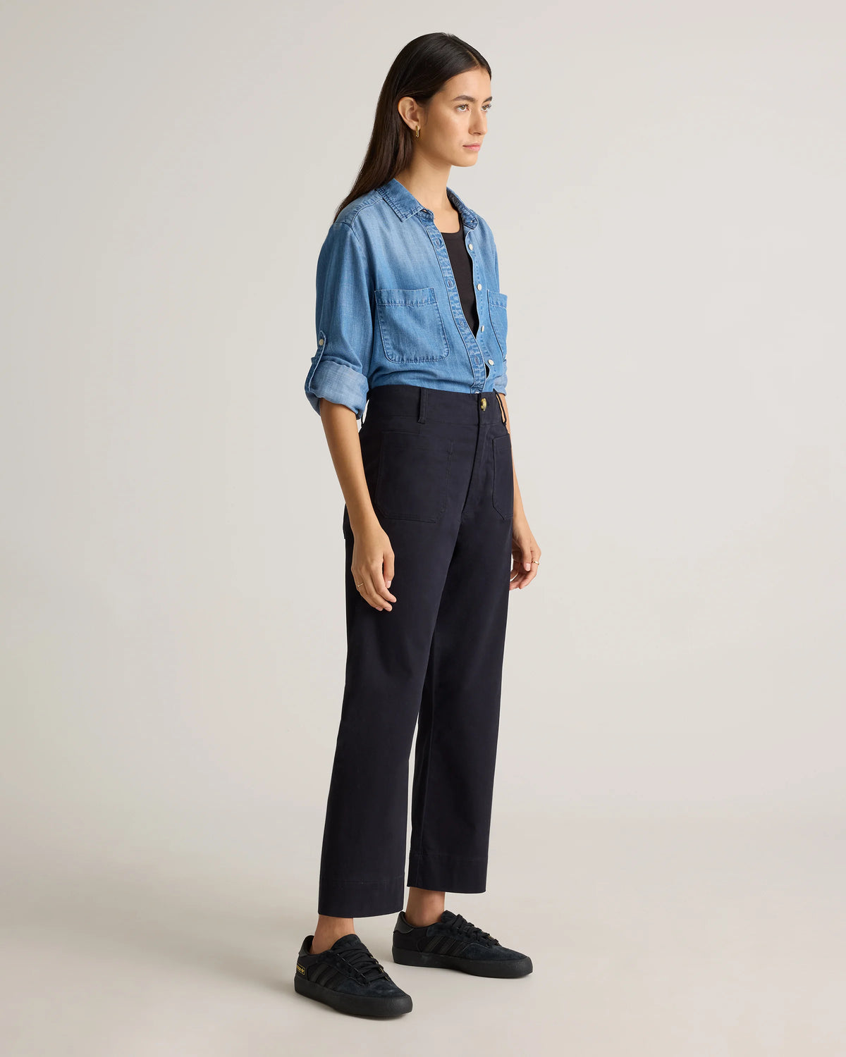 Organic Stretch Cotton Chino Cropped Wide Leg Pants - 0 / Aegean Blue