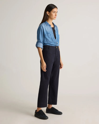 Organic Stretch Cotton Chino Cropped Wide Leg Pants - 0 / Aegean Blue