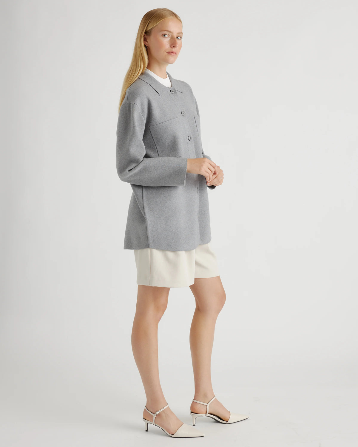 Eco-Knit Milano Stitch Oversized Shirt Jacket - XS / Heather Grey