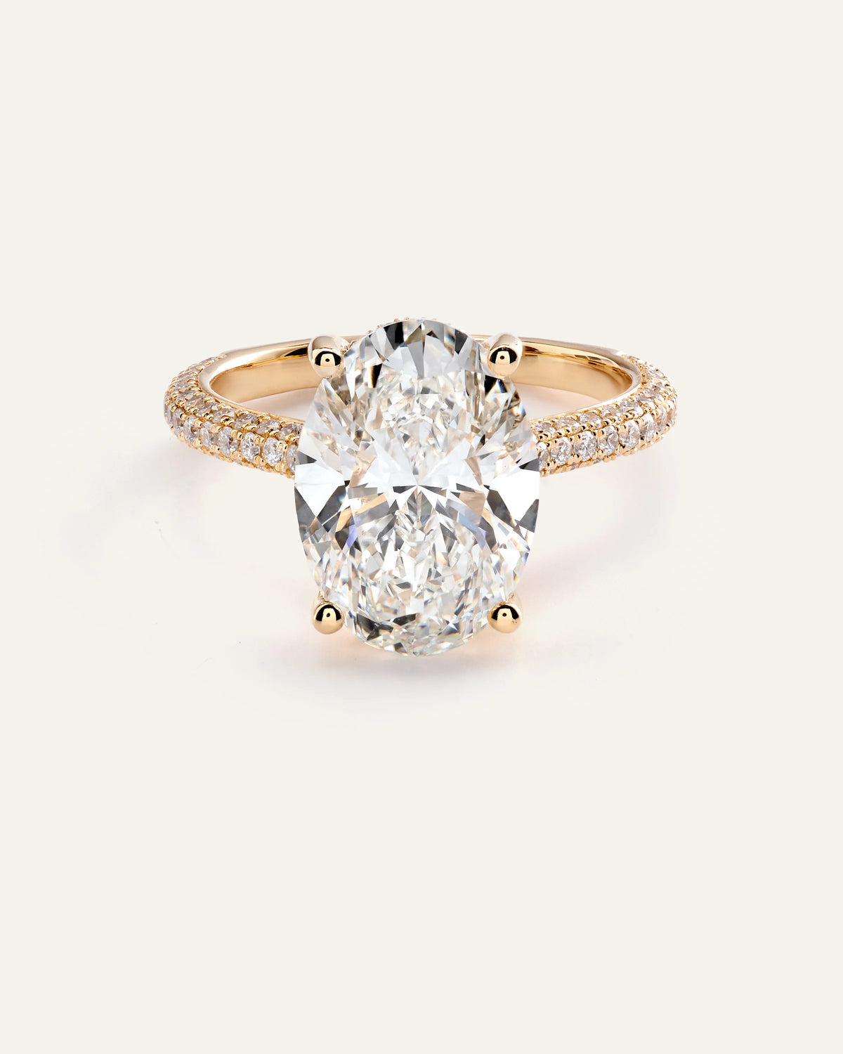 Lab Grown Diamond Oval Pave Cathedral Engagement Ring - 5ct - 4 / Yellow Gold