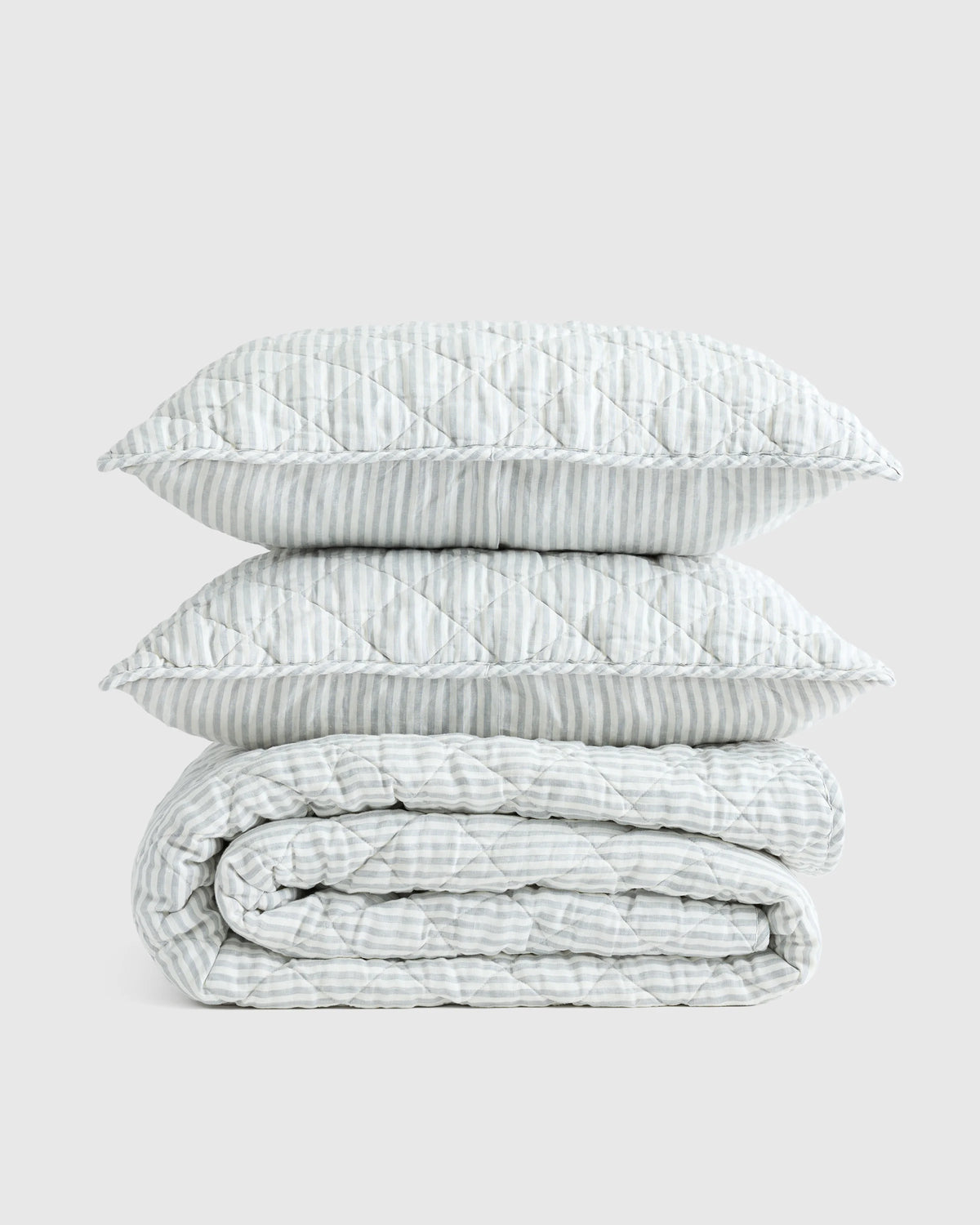 European Linen Stripe Quilt Set - Twin / Natural/White Stripe
