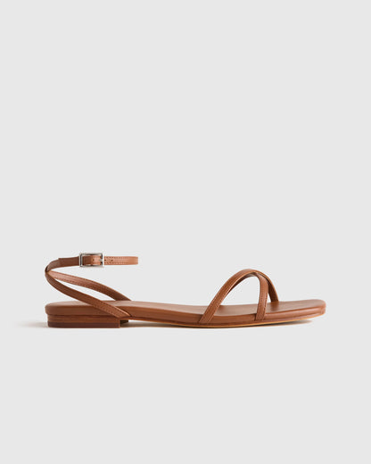 Italian Leather Ankle Strap Sandal - 5 / Cognac