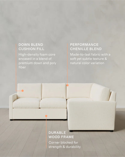 Brennan L Sectional in Performance Chenille Linen Blend - 99x99 / Snow