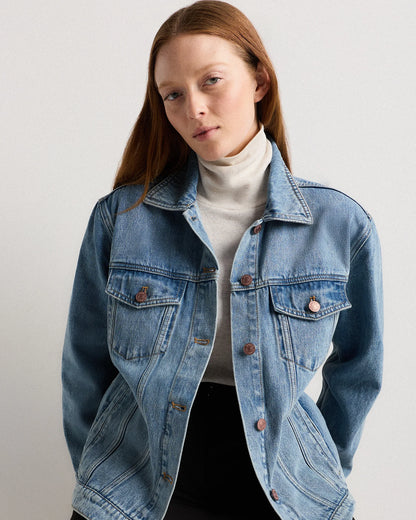 100% Organic Cotton Oversized Denim Jacket - XS / Washed Black