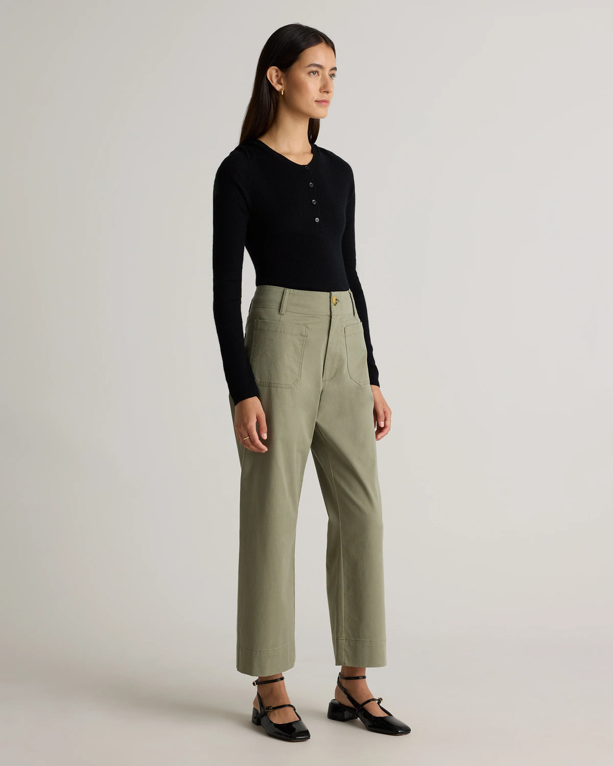 Organic Stretch Cotton Chino Cropped Wide Leg Pants - 0 / Aegean Blue