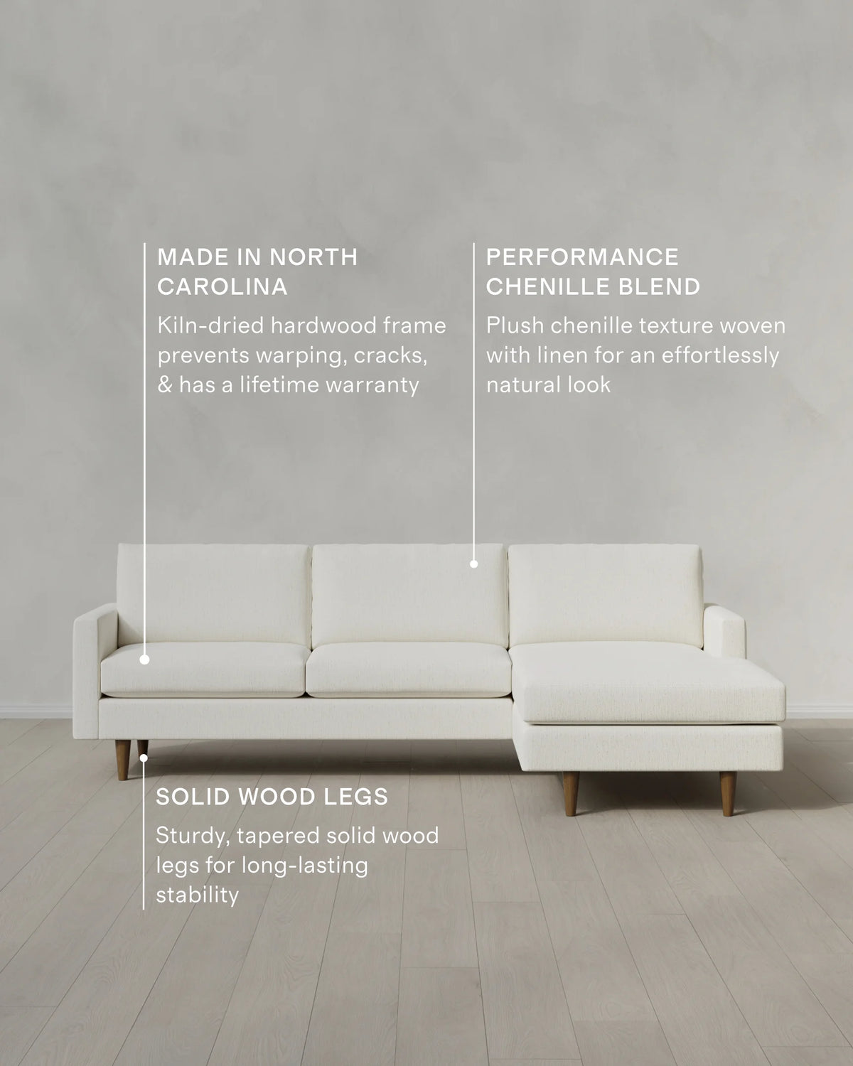 Atlas Midcentury Chaise Sectional in Performance Chenille Linen Blend - 106" Right Arm / Sorrell