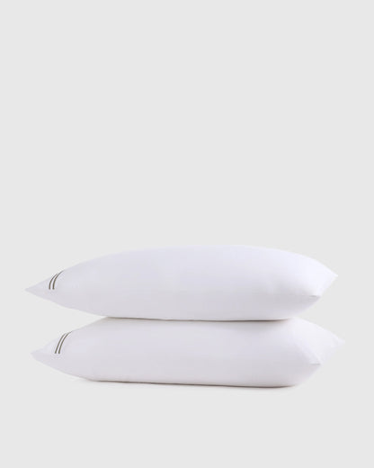 Organic Crisp Percale Embellished Pillowcase Set - Standard / White/Navy
