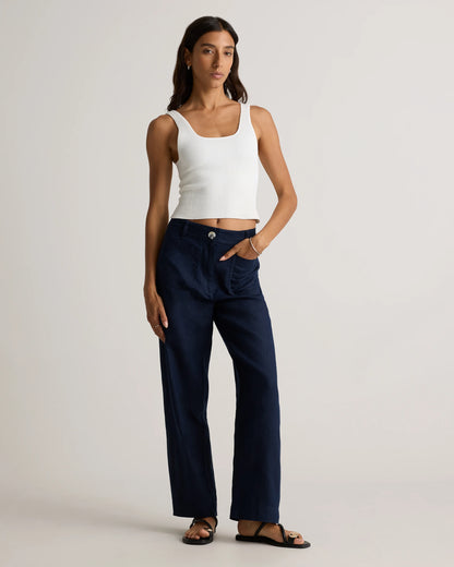 100% European Linen Patch Pocket Wide Leg Pants - 0 / Taupe Brown Chambray