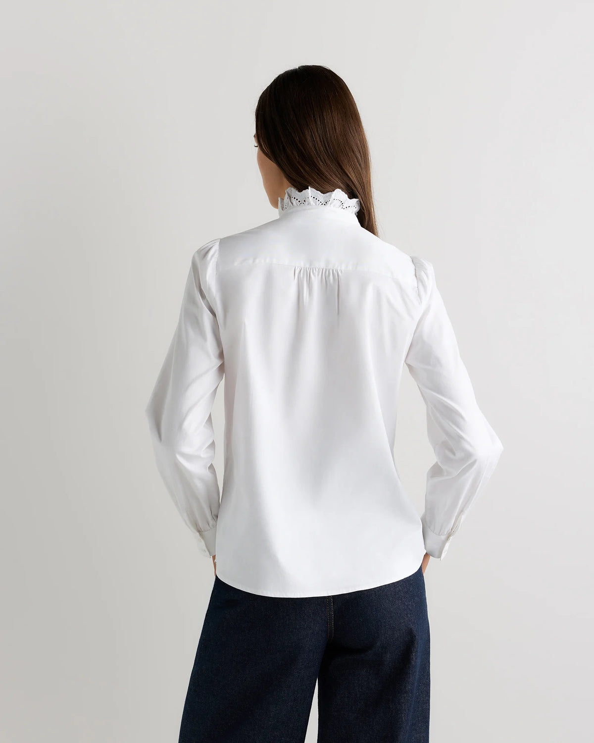 100% Organic Cotton Lace Ruffle Blouse - XS / Classic White