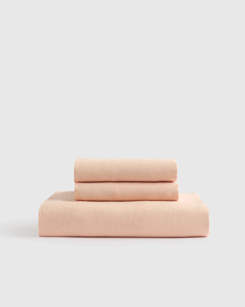 European Linen Fitted Sheet Set - Twin / Peach