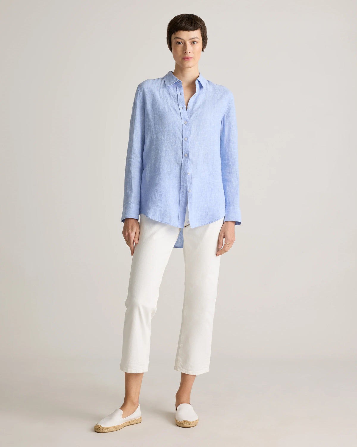 100% European Linen Long Sleeve Shirt - XS / Blue Pinstripe