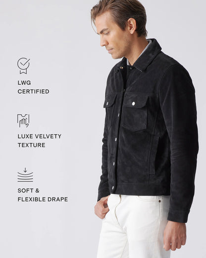 Italian Suede Trucker Jacket - S / Dark Chestnut