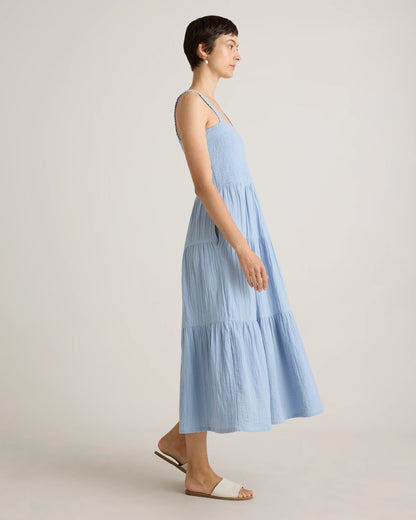 100% Organic Cotton Gauze Smocked Sleeveless Maxi Dress - XS / Ocean Breeze
