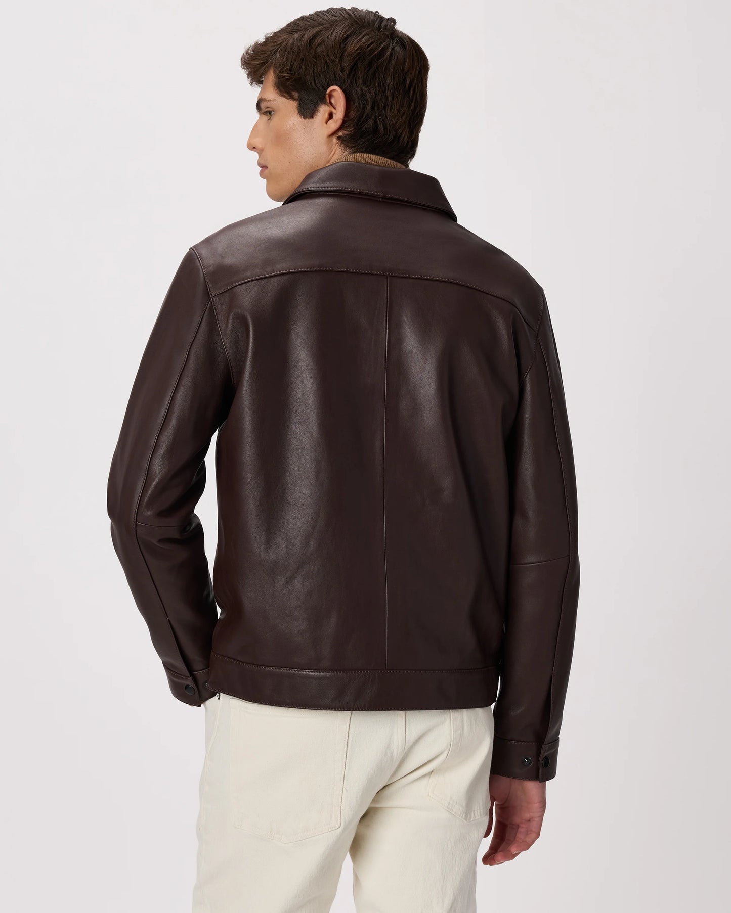 100% Leather Harrington Jacket - S / Dark Cognac Brown