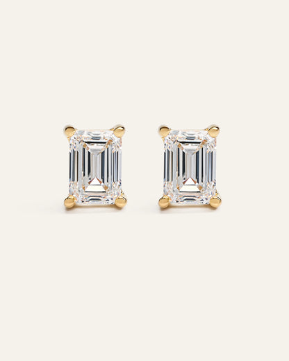 14K Gold Lab Grown Diamond Statement Emerald Studs - 8ctw - One Size / Yellow Gold