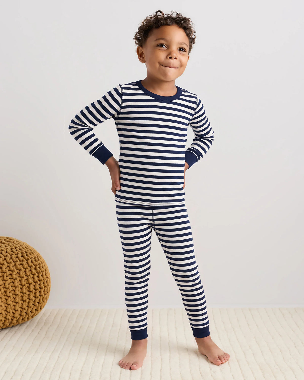 100% Organic Cotton Long Sleeve and Pant Pajama Set - 2T / Navy Stripe