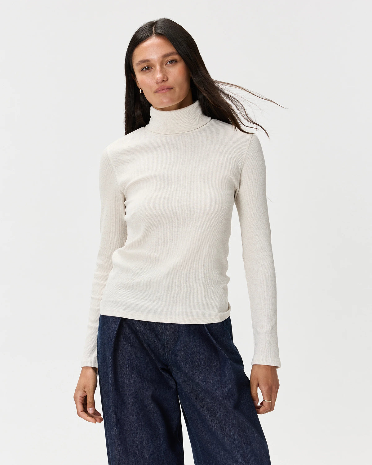 Organic Cotton Micro-Rib Turtleneck - XS / Taupe Brown