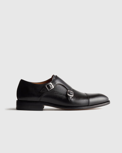 Italian Leather Monk Strap Oxford - 7 / Black