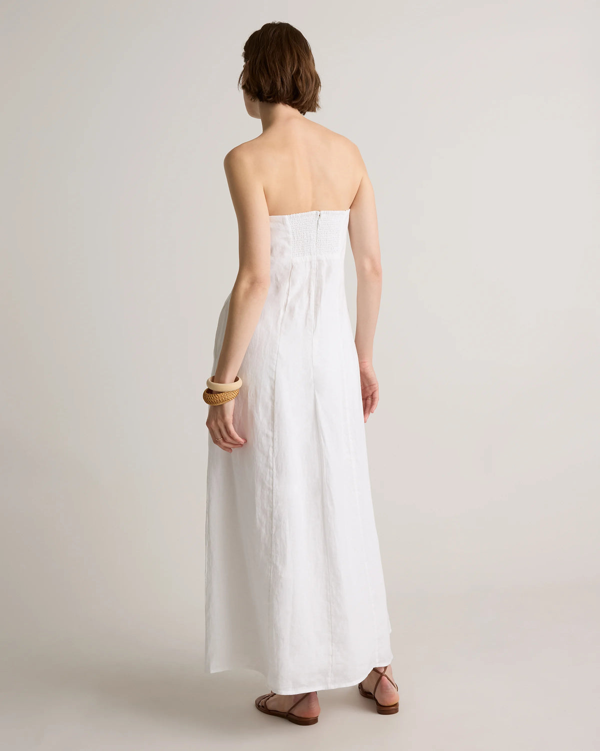 100% European Linen Strapless Maxi Dress - XS / Brick Red Heirloom Floral