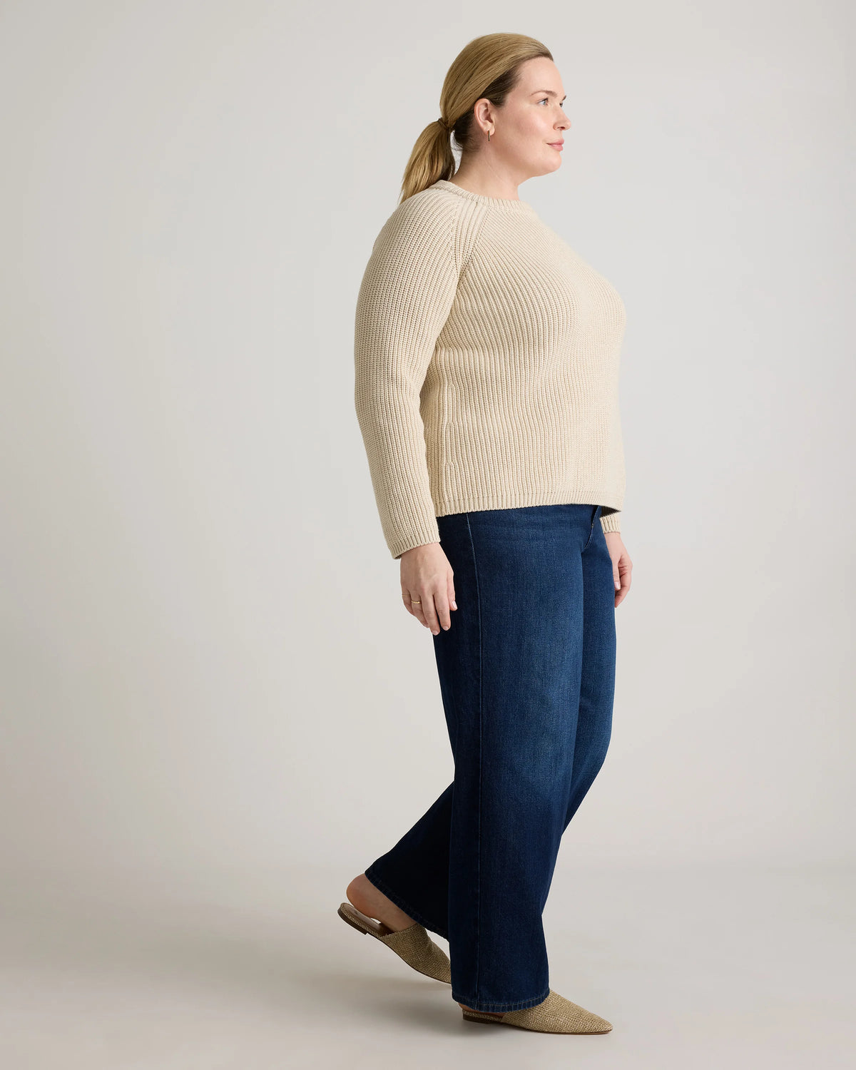 100% Organic Cotton Fisherman Crew Sweater - 1X / Blue Sapphire