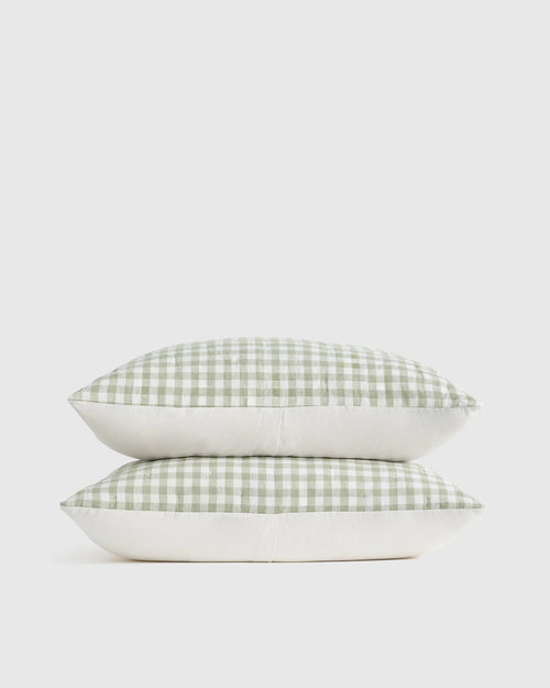 European Linen Patterned Quilted Sham Set - Standard / Willowleaf Gingham