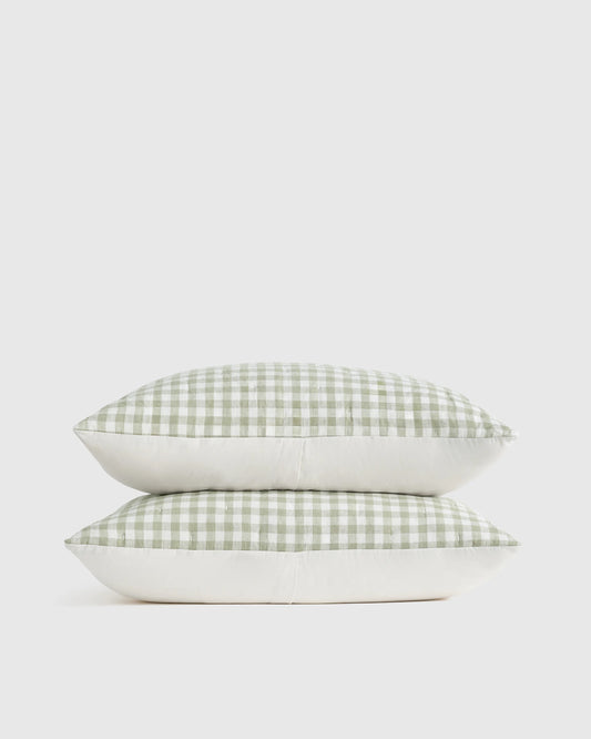 European Linen Patterned Quilted Sham Set - Standard / Willowleaf Gingham
