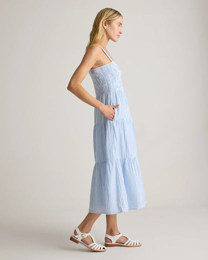 100% Organic Cotton Gauze Smocked Sleeveless Maxi Dress - XS / Ocean Breeze