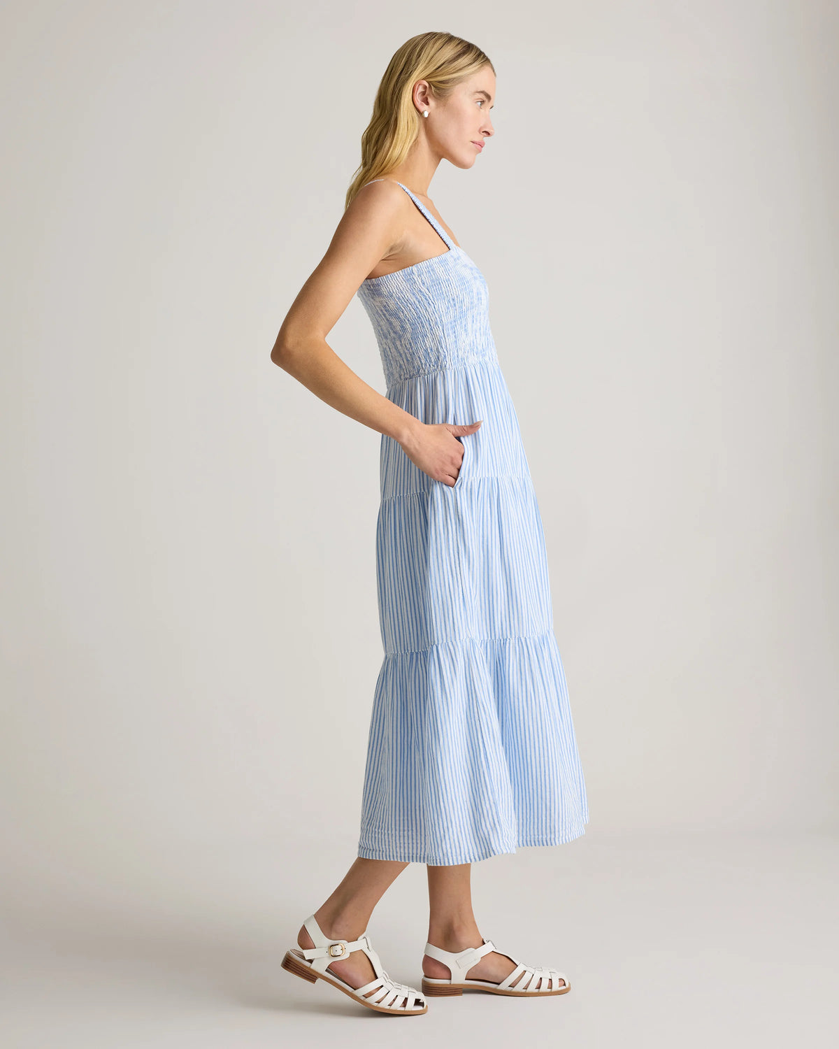 100% Organic Cotton Gauze Smocked Sleeveless Maxi Dress - XS / Blue Gingham