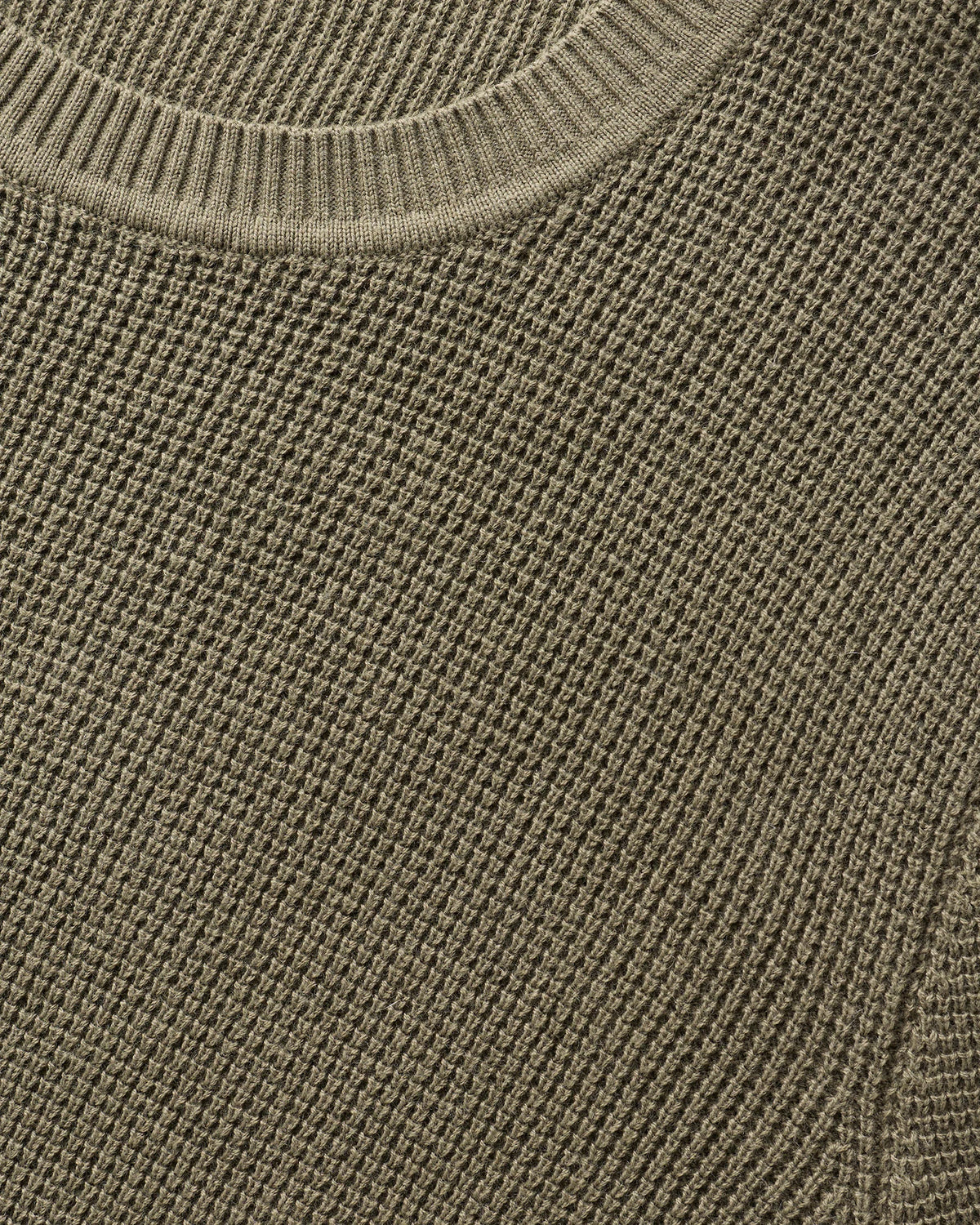 Organic Cotton Cashmere Waffle Crewneck Sweater - S / Bayberry Olive