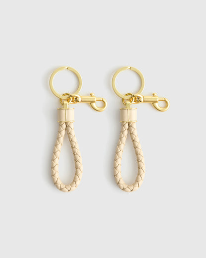 Italian Leather Braided Key Ring (2-Pack) - One Size / Black/Gold