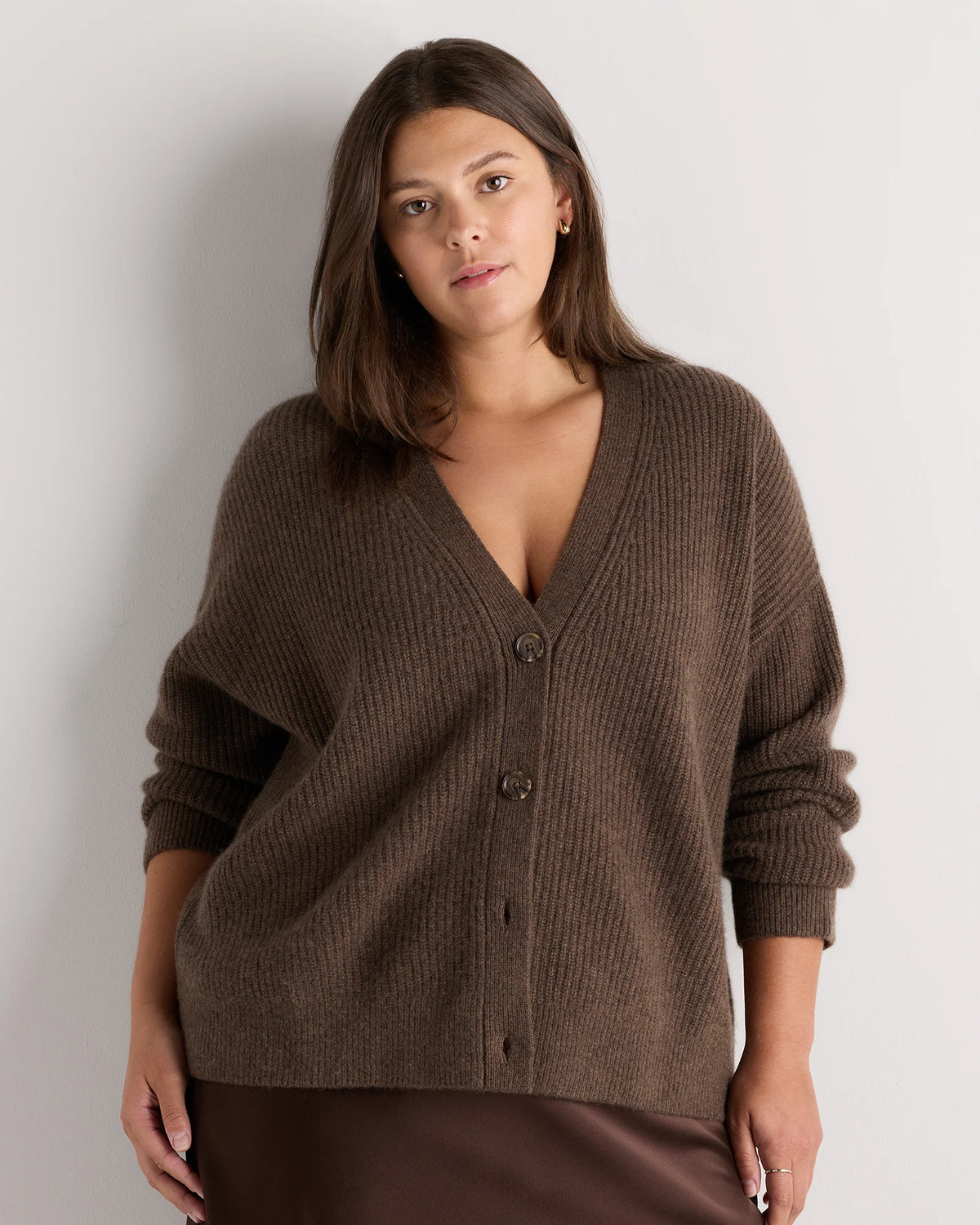 Mongolian Cashmere Fisherman Boxy Cropped Cardigan Sweater - 1X / Black