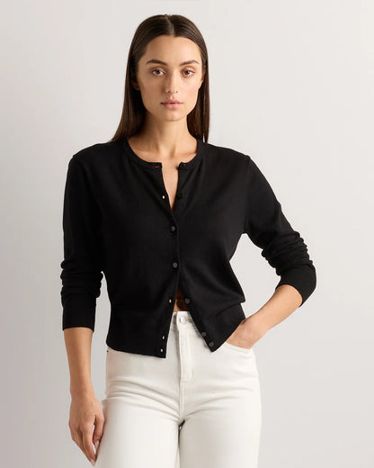 Lightweight Cotton Cashmere Crew Cardigan - XS / Heather Oatmeal