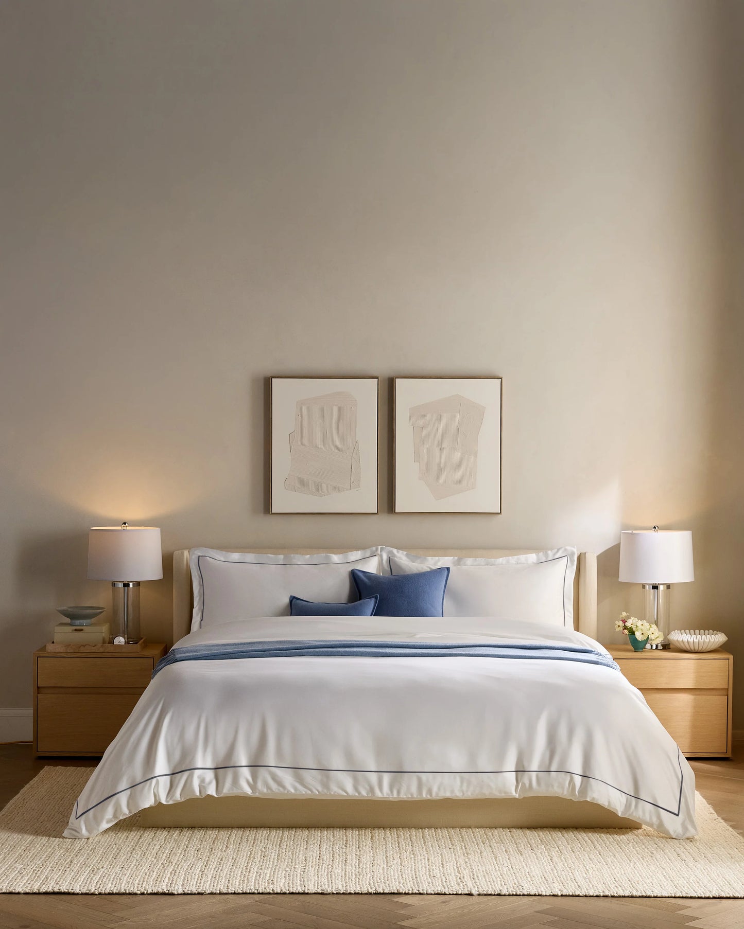 Signature Giza Cotton Sateen Embroidered Sham Set - Standard / White/Dried Sage