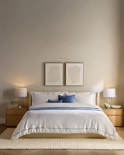 Signature Giza Cotton Sateen Embroidered Sham Set - Standard / White/Dried Sage