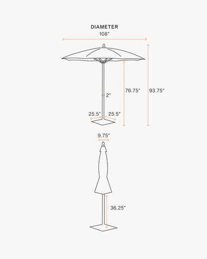 9' Round Sunbrella Outdoor Umbrella and Base - One Size / Natural/Black