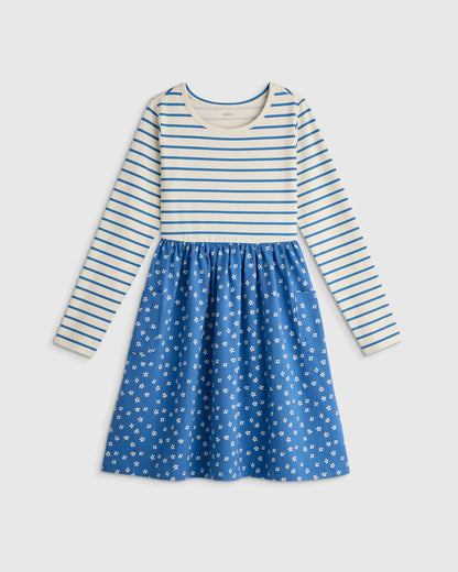 Organic Cotton Long Sleeve Fit and Flare Pocket Dress - 6 / Purple Poppy Garden