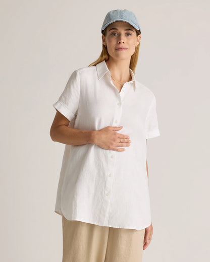 100% European Linen Maternity Camp Shirt - XS / Blue Pinstripe