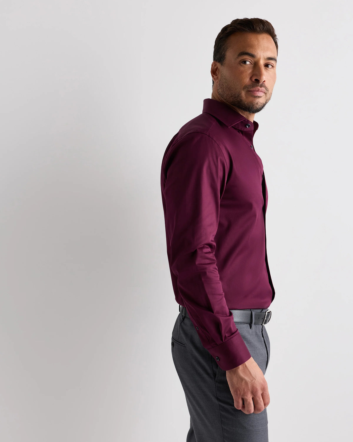Organic Cotton Stretch Twill Dress Shirt - S / Grey Stripe