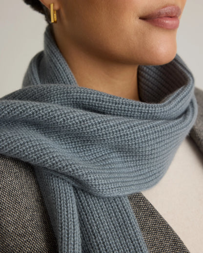 Mongolian Cashmere Ribbed Scarf - One Size / Brown