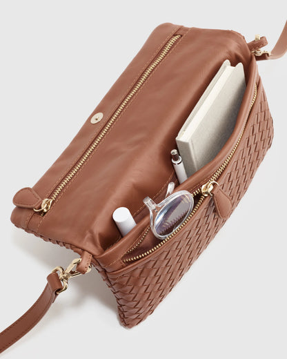 Italian Leather Handwoven Convertible Clutch - One Size / Cognac