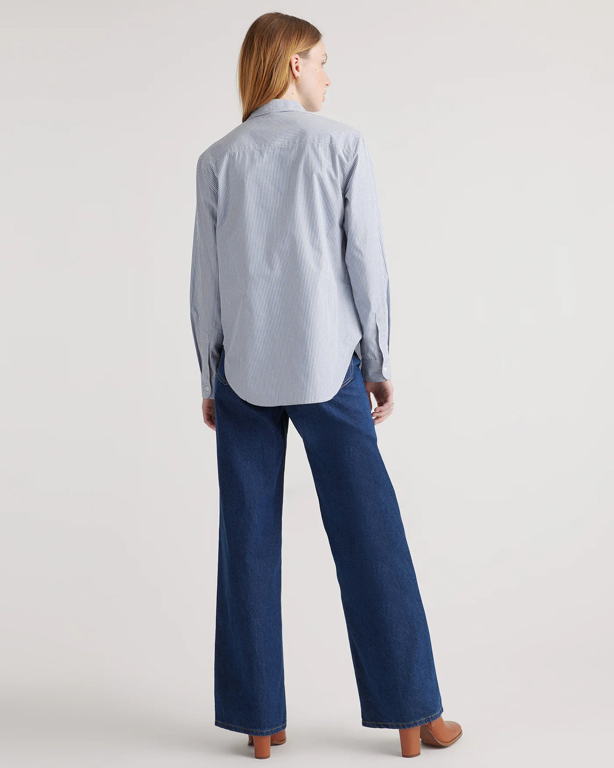 100% Organic Cotton Poplin Long Sleeve Shirt - XS / Delta Blue Double Stripe