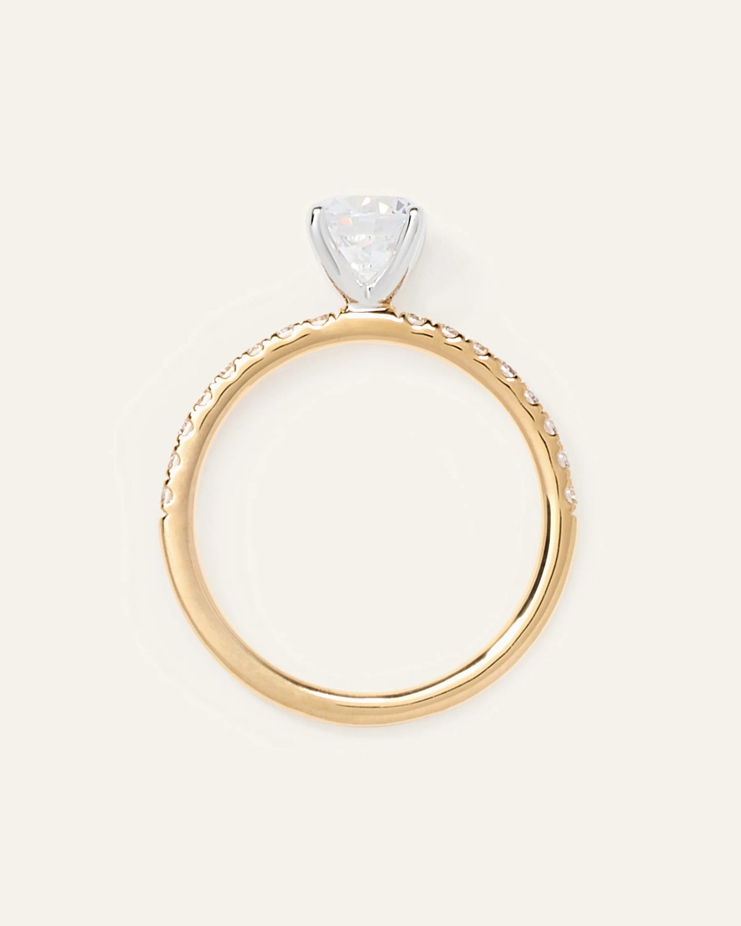 Lab Grown Diamond Round Petite Pave Engagement Ring - 1ct - 4 / Yellow Gold