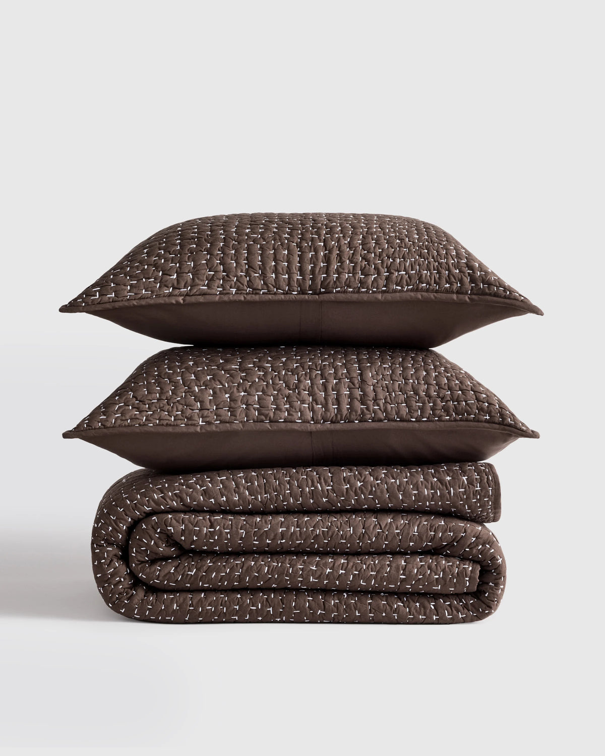 Organic Cotton Hand Stitched Quilt Set - Twin / Stone