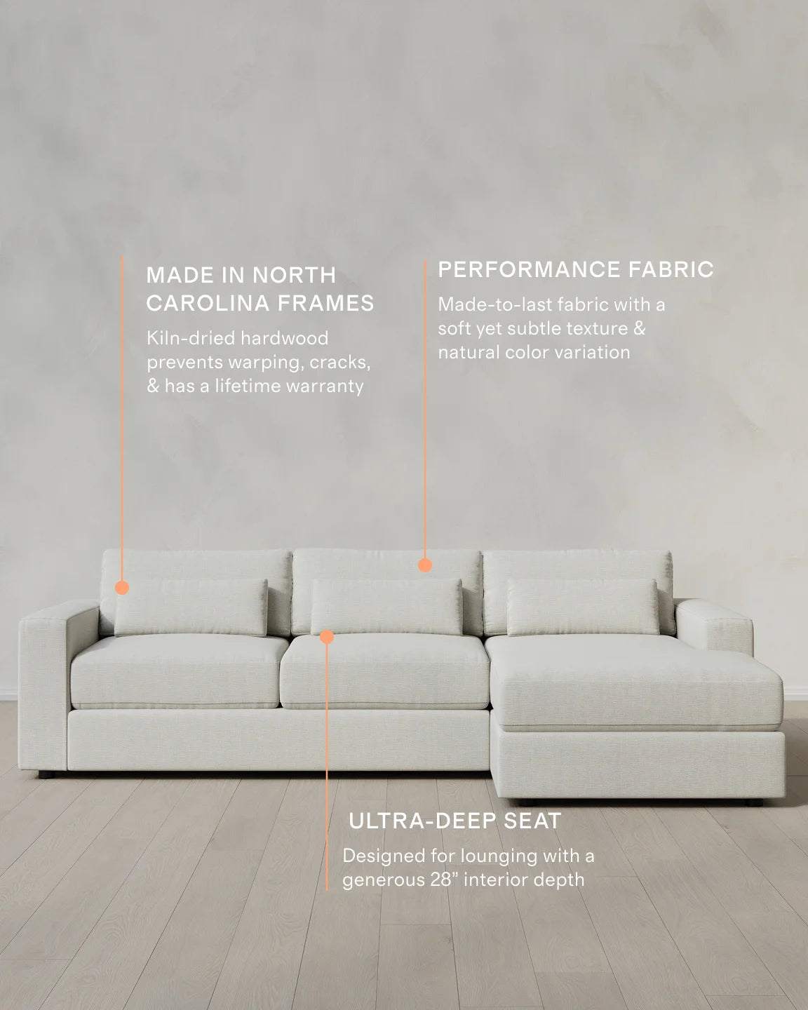 Ashford Deep Seat Chaise Sectional in Performance Chenille Linen Blend - 119" Right Arm / Ink