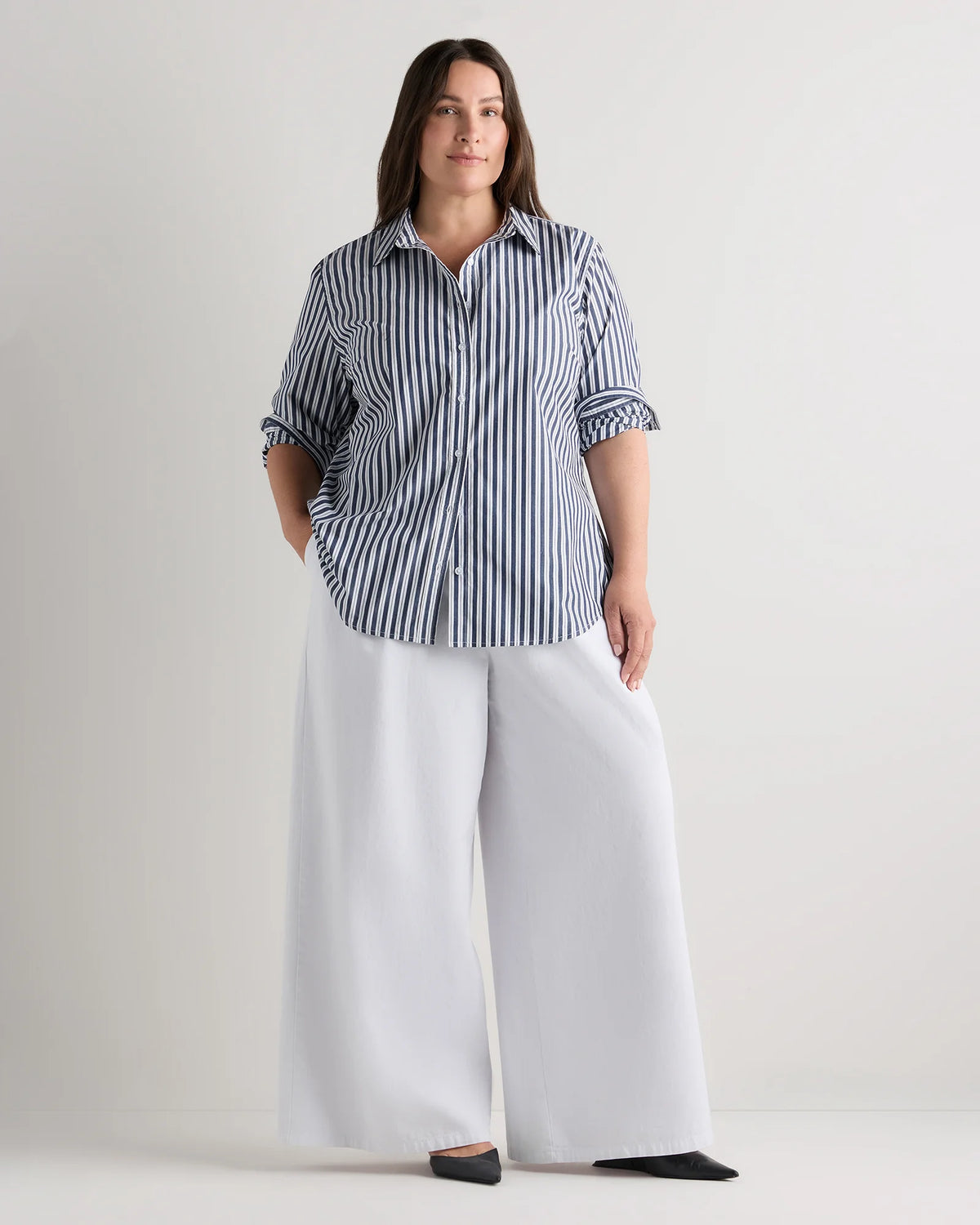 100% Organic Cotton Poplin Long Sleeve Shirt - 1X / Classic White