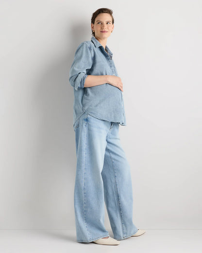 Oversized Denim Maternity Shirt - XS / Blue